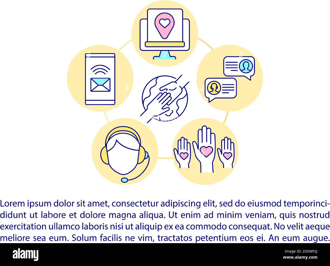 Contact us concept line icons with text Stock Vector