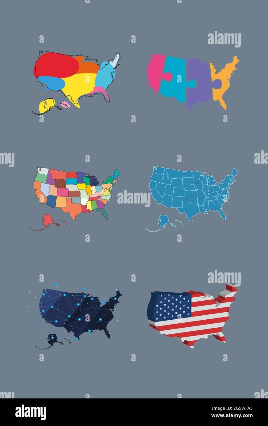 six usa country set maps Stock Vector