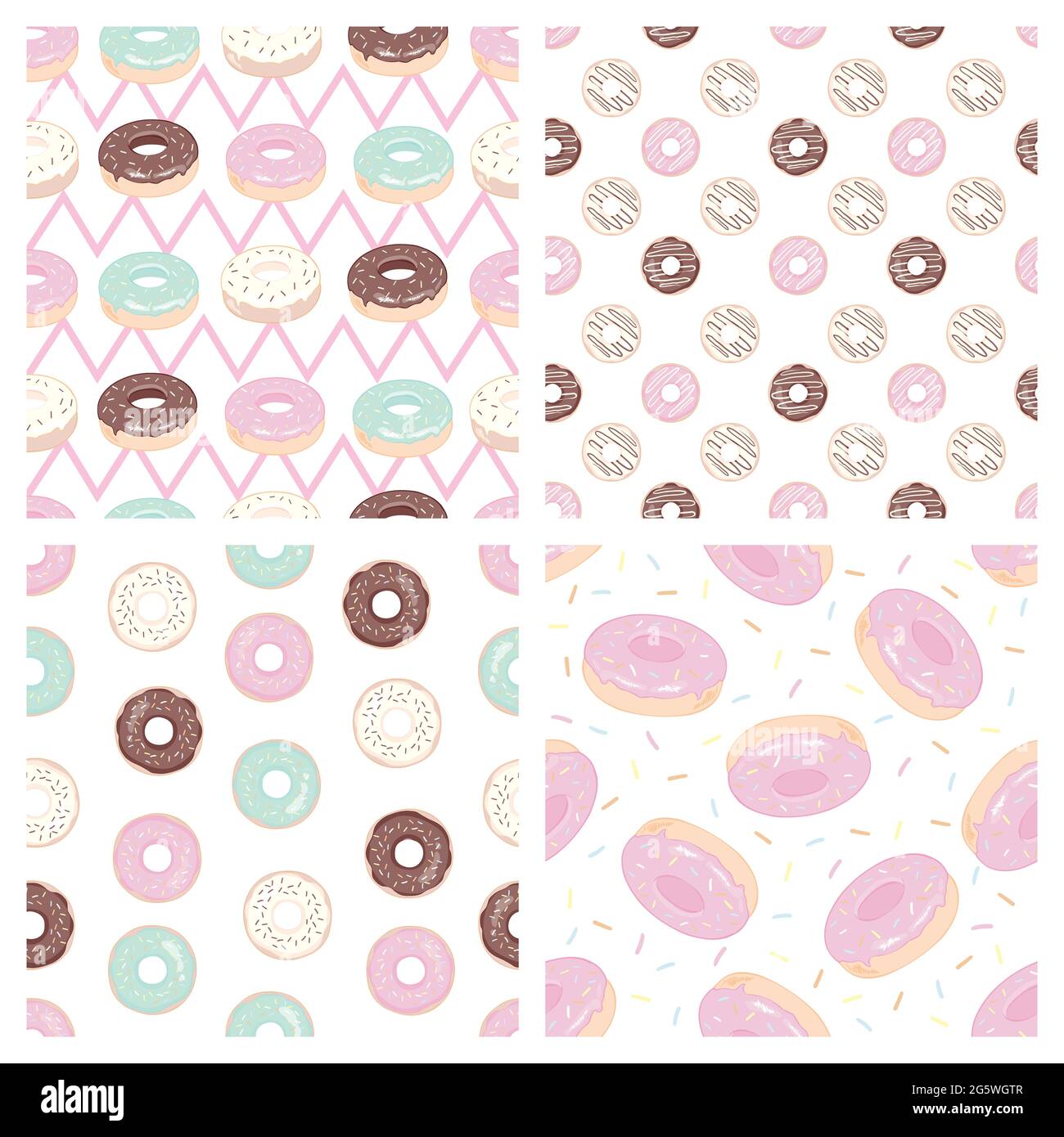 Donut seamless pattern. A doughnut with pink frosting. Donut on a white ...
