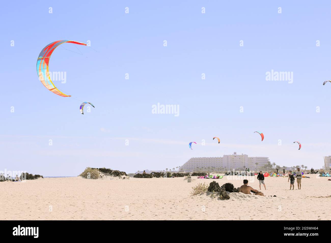 Kitesurf on the beach of Fuerteventura Stock Photo Alamy