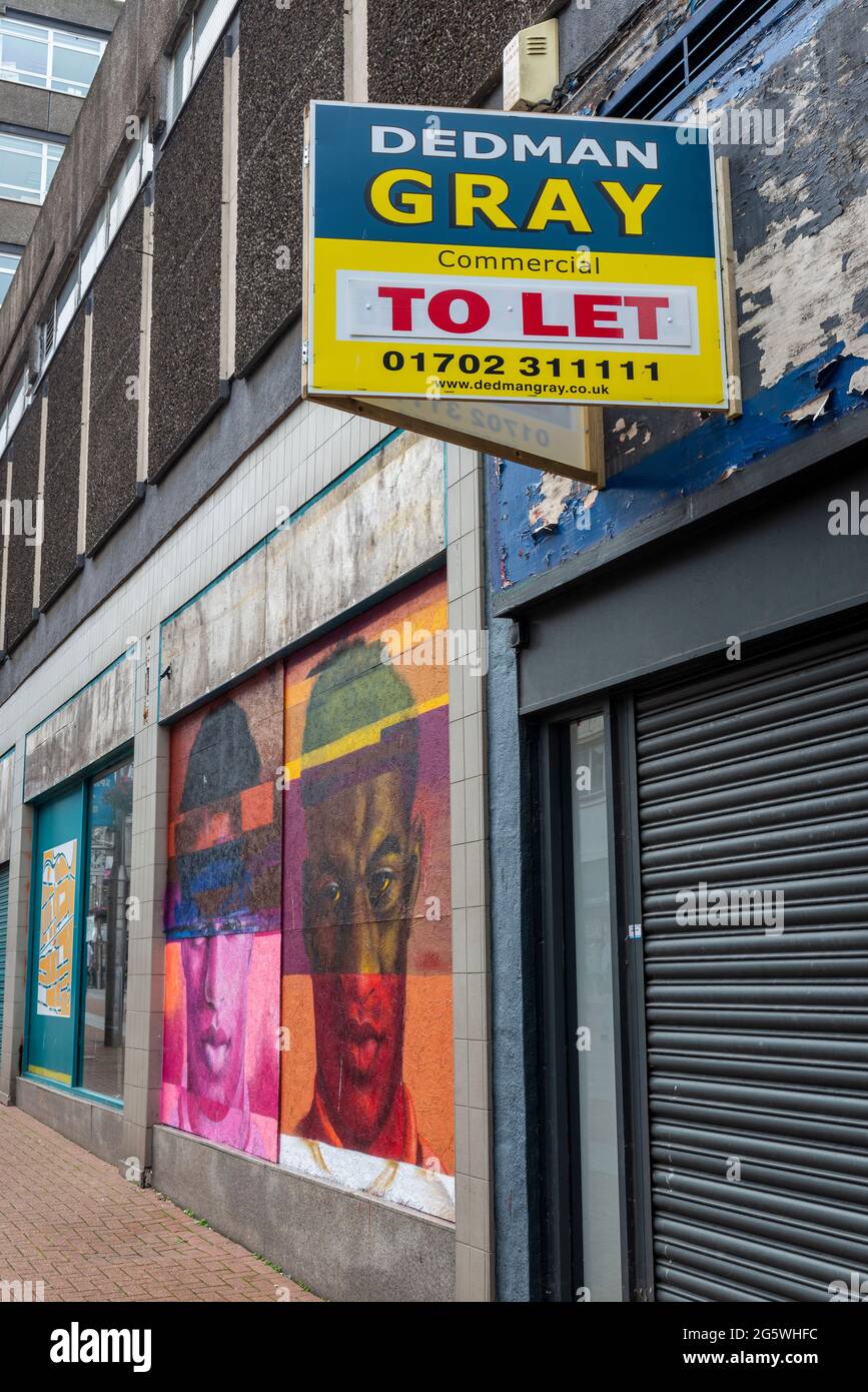 Closed and boarded up shops in the High Street in Southend on Sea
