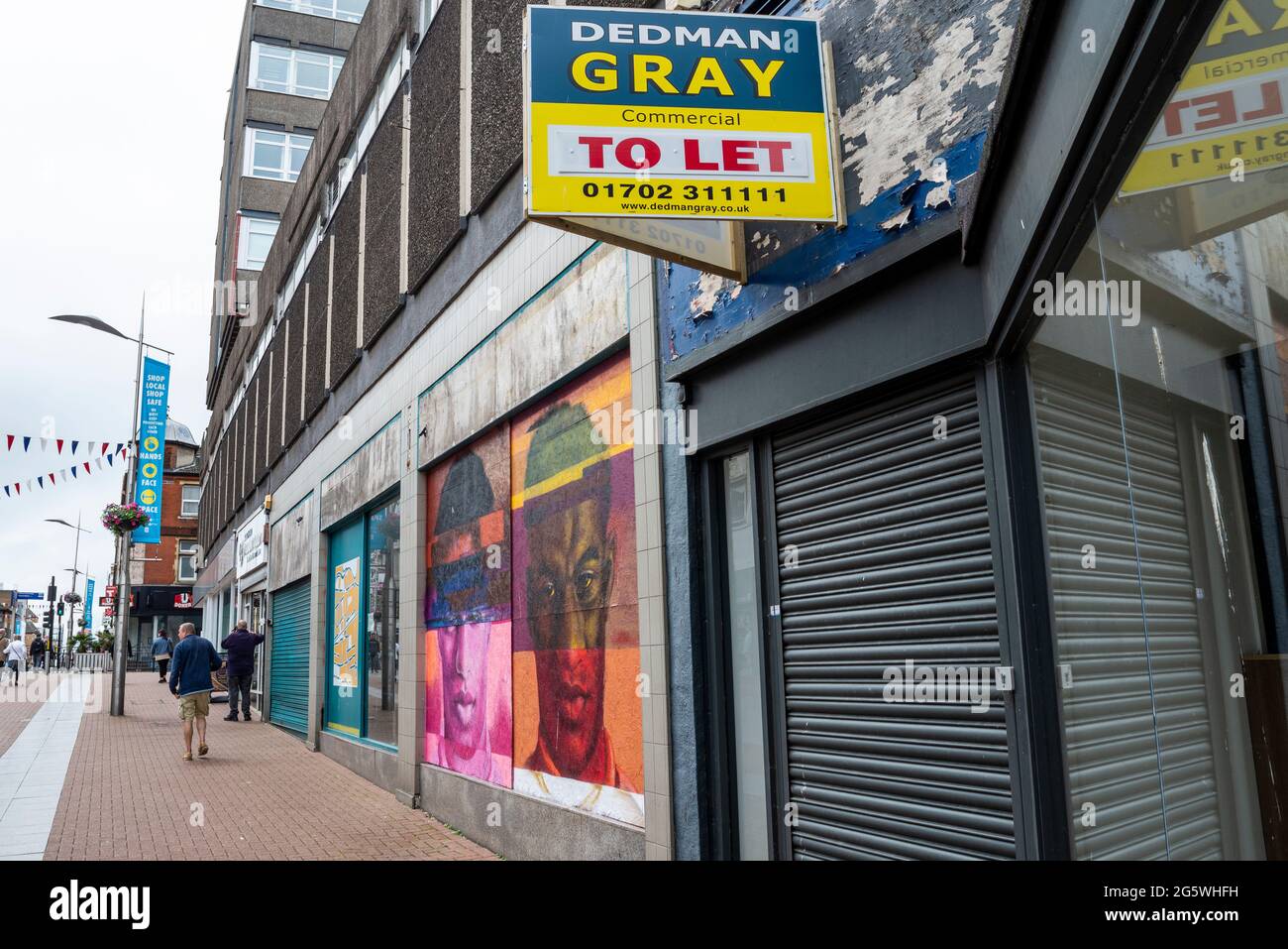 Closed and boarded up shops in the High Street in Southend on Sea
