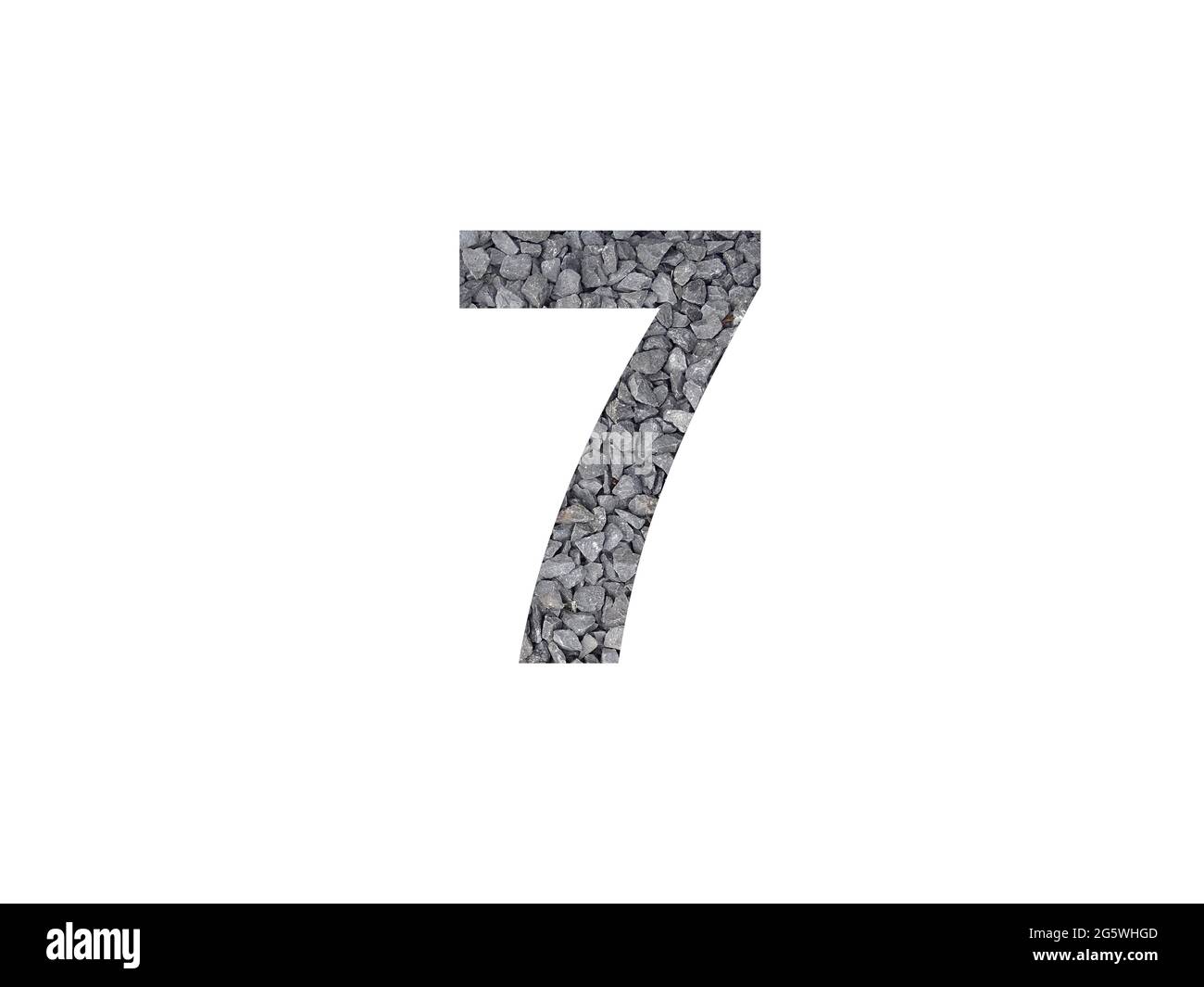 number 7 of the alphabet made with grey gravel isolated on a white background Stock Photo