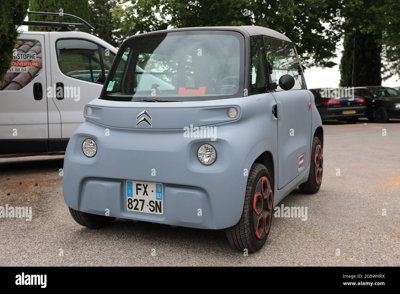 Seillans, France June 19, 2021 French Small Citroen Ami Electric TwoSeater MicroCity Car