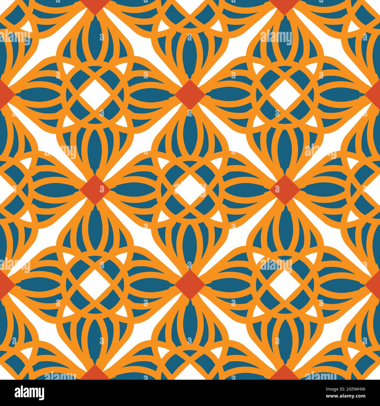 Seamless vector pattern with arabesque style floor tile on white background. Simple Moroccan mosaic wallpaper design. Stock Vector