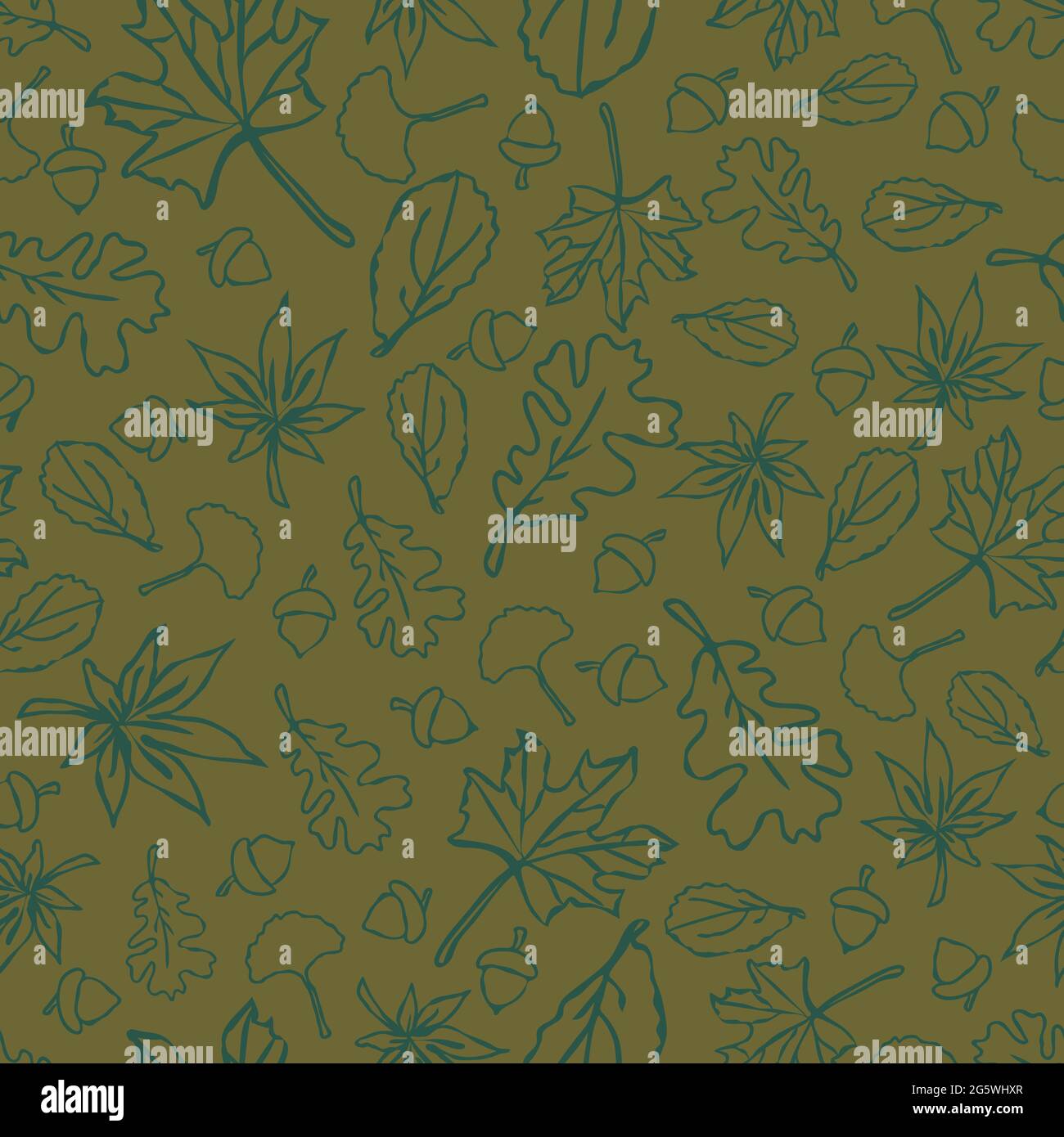 Green Fall Pattern Seamless vector pattern with autumn leaves on dark green background ...