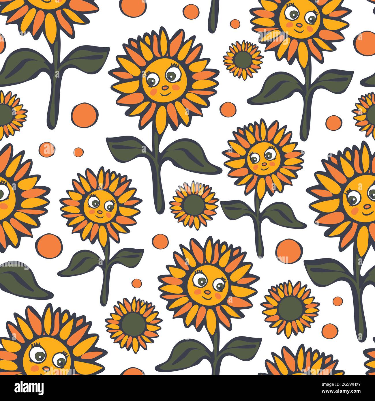 Seamless vector pattern with happy sunflowers on white background. Cartoon  floral wallpaper design for children. Flower meadow fashion textile Stock  Vector Image & Art - Alamy