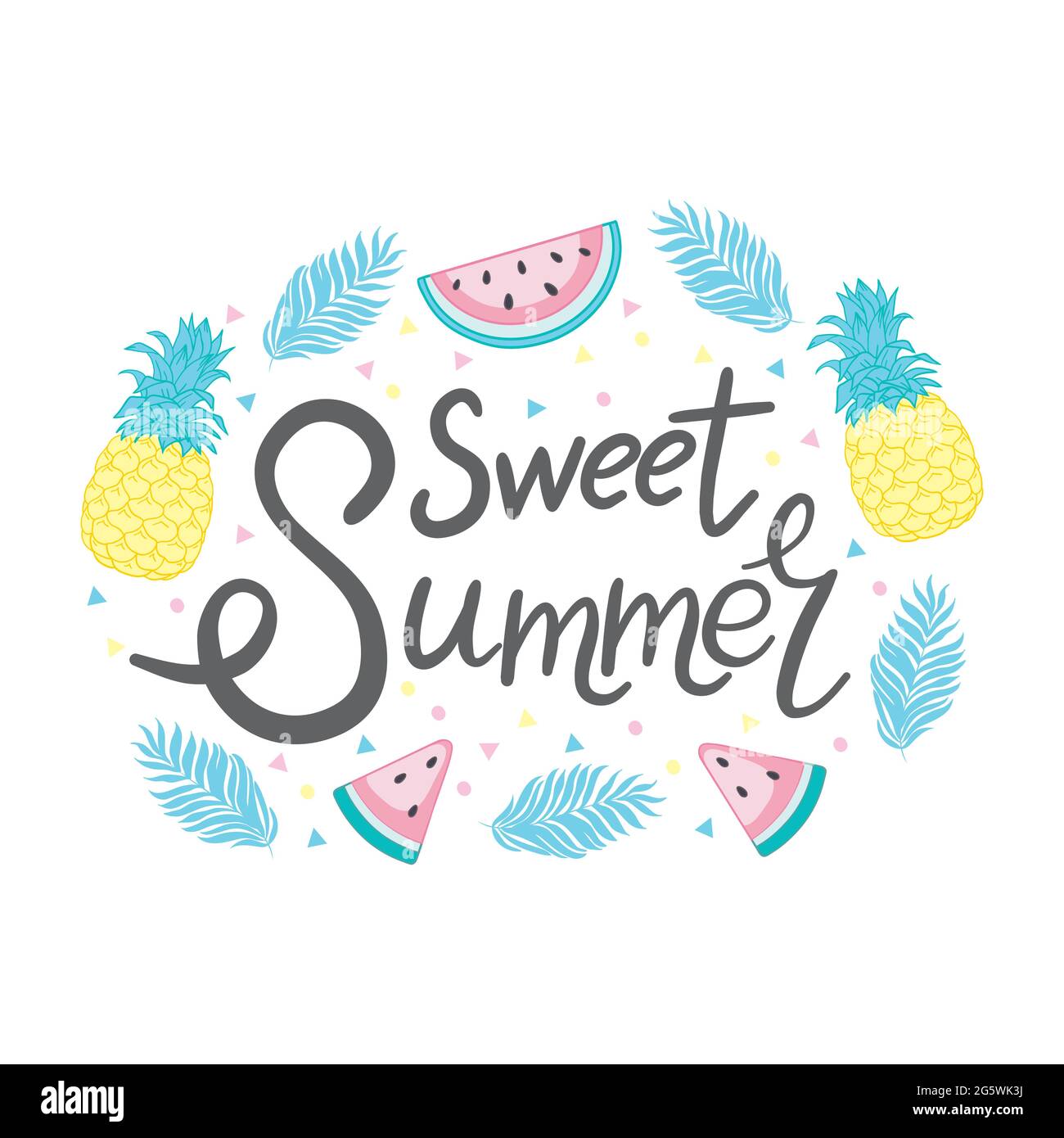 Hand lettered text 'Summer'. Calligraphic season inscription. Vector vintage illustration. Stock Vector