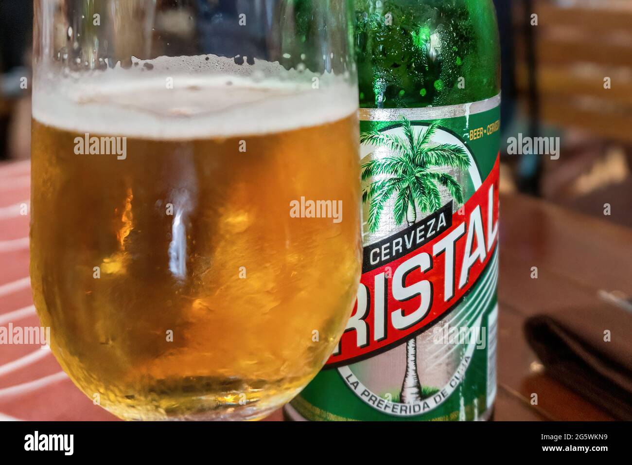 Cristal beer and drinking glass Havana, Cuba Stock Photo - Alamy