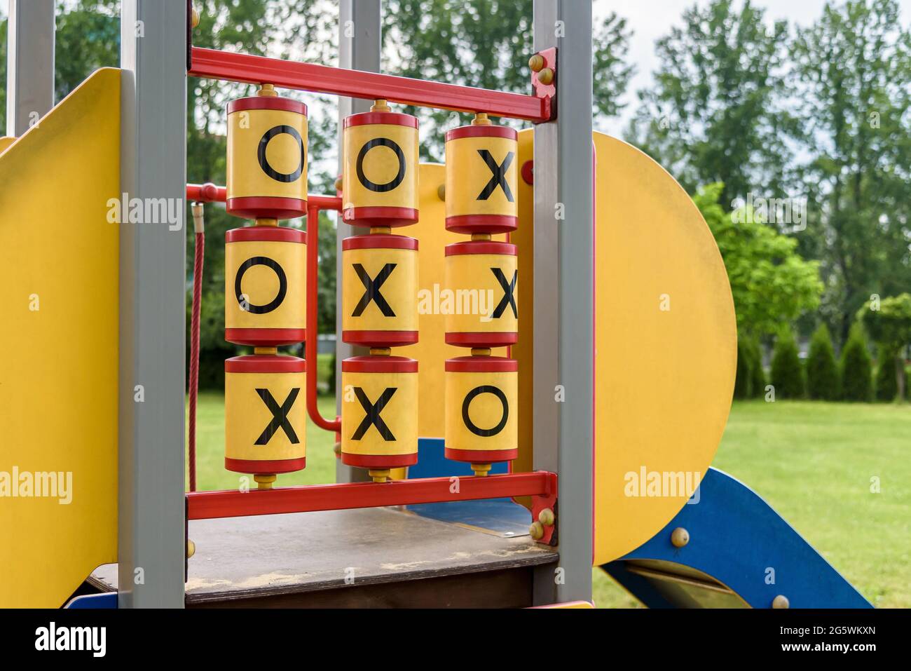Big yellow Tic Tac Toe game on the playground Stock Photo