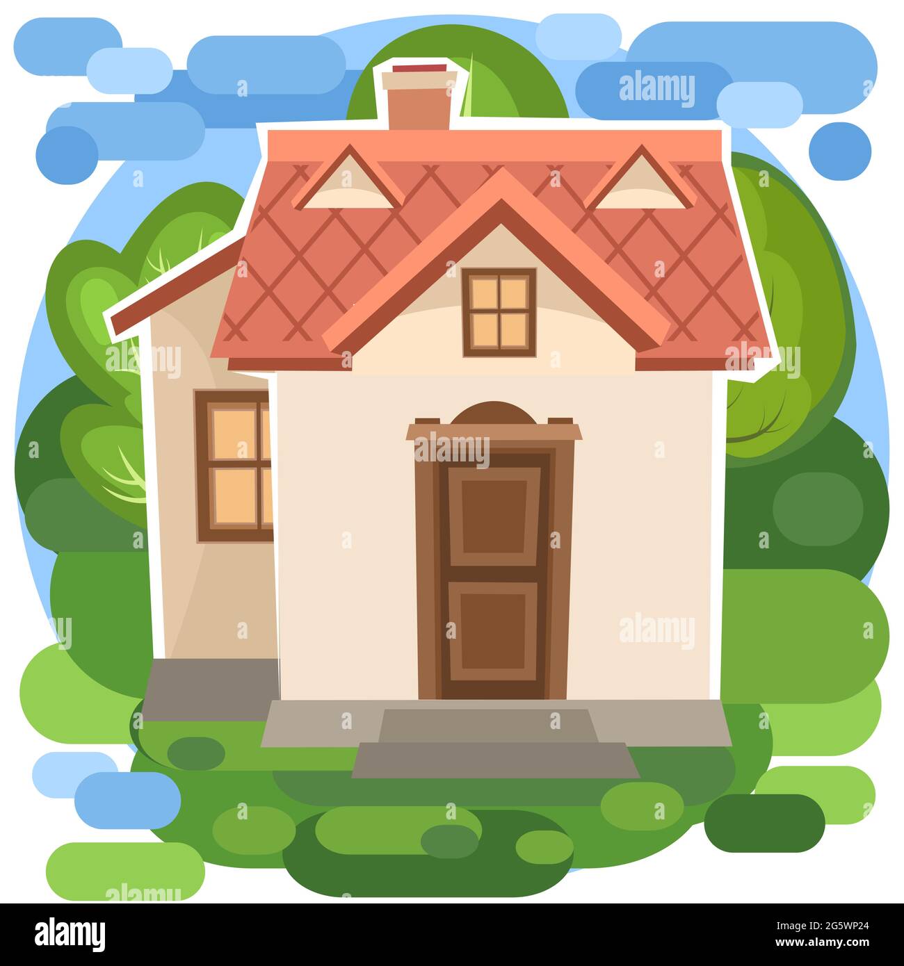 Small cartoon house in the meadow. Beautiful view. Cozy rustic dwelling in  a traditional European style. Rural landscape. Nice funny home. Isolated on  Stock Vector Image & Art - Alamy