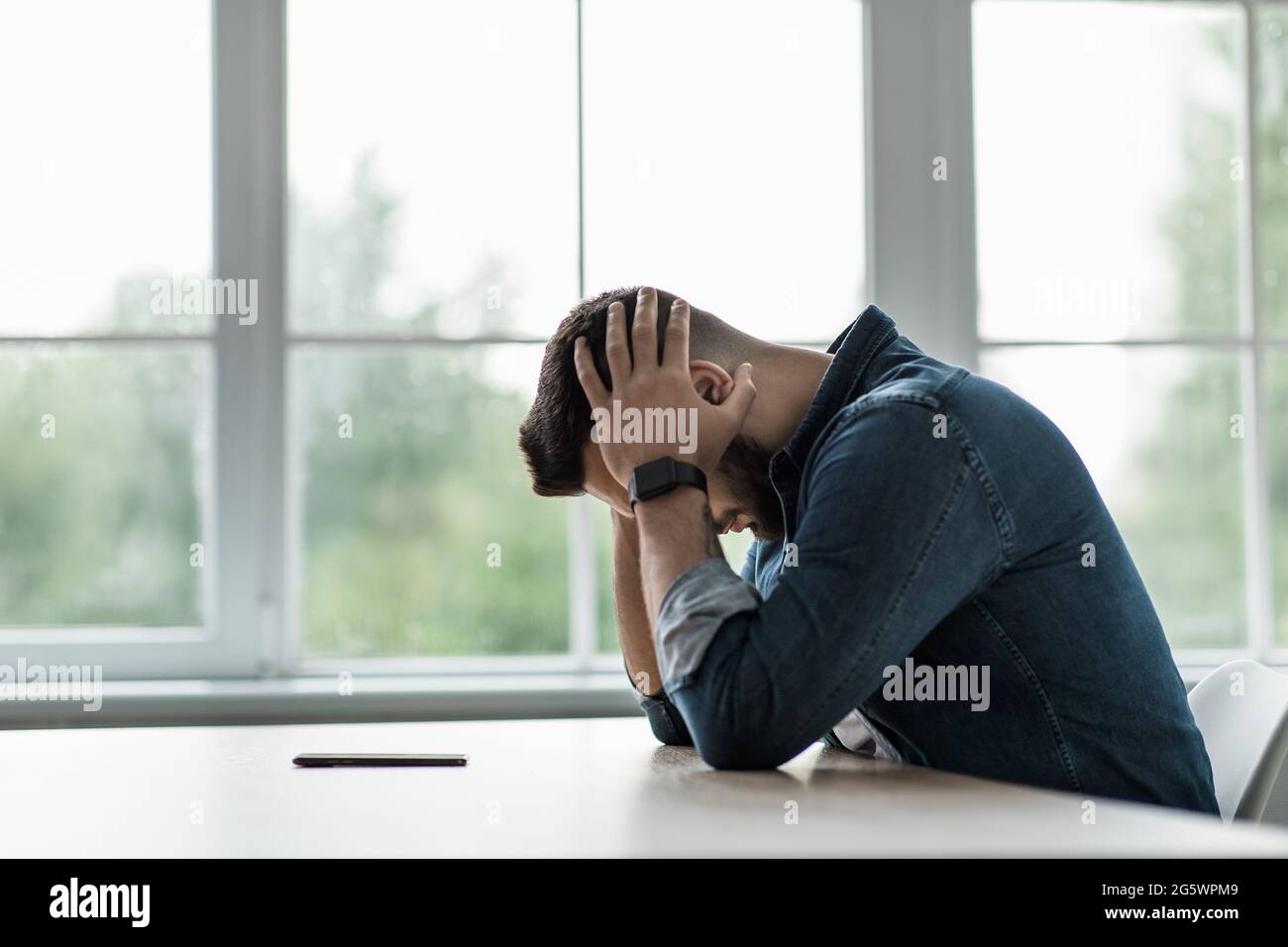 Self-isolation, depression at home, psychological problems and mental troubles Stock Photo