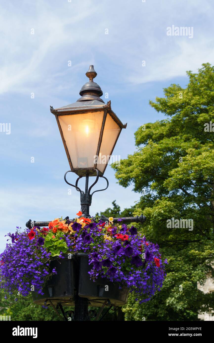 Lamp Post Hanging Flower Basket High Resolution Stock Photography and