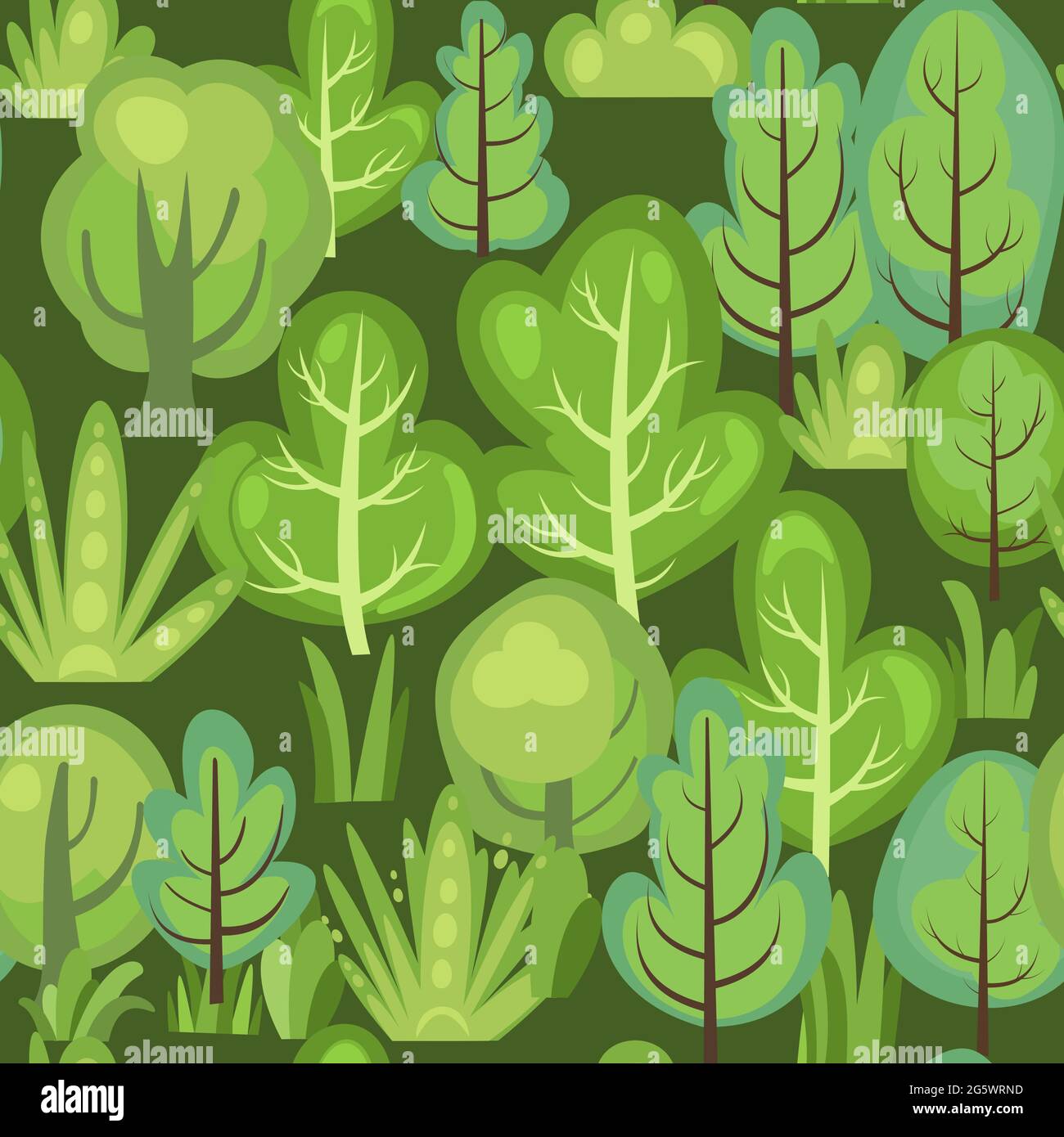 Flat forest. Seamless pattern. Illustration in a simple symbolic style ...