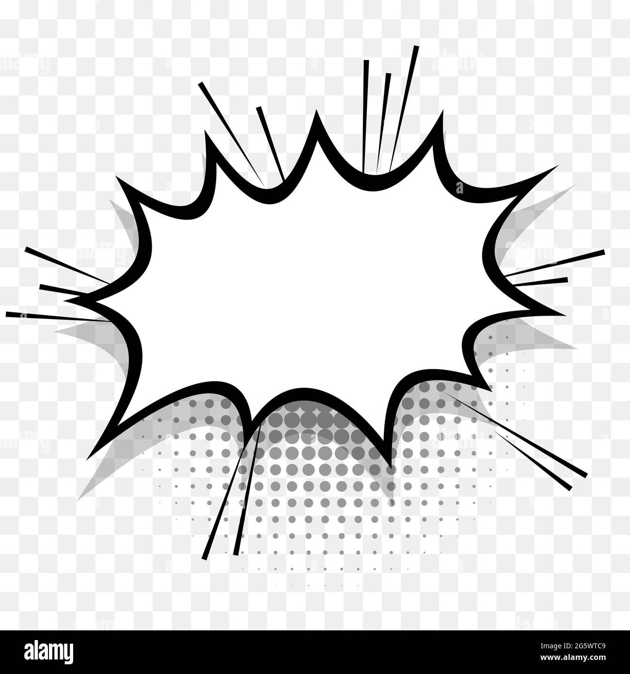 Comics speech bubble for text pop art design. White empty dialog cloud for text message halftone shadow. Comics sketch explosion star splash comic boo Stock Vector