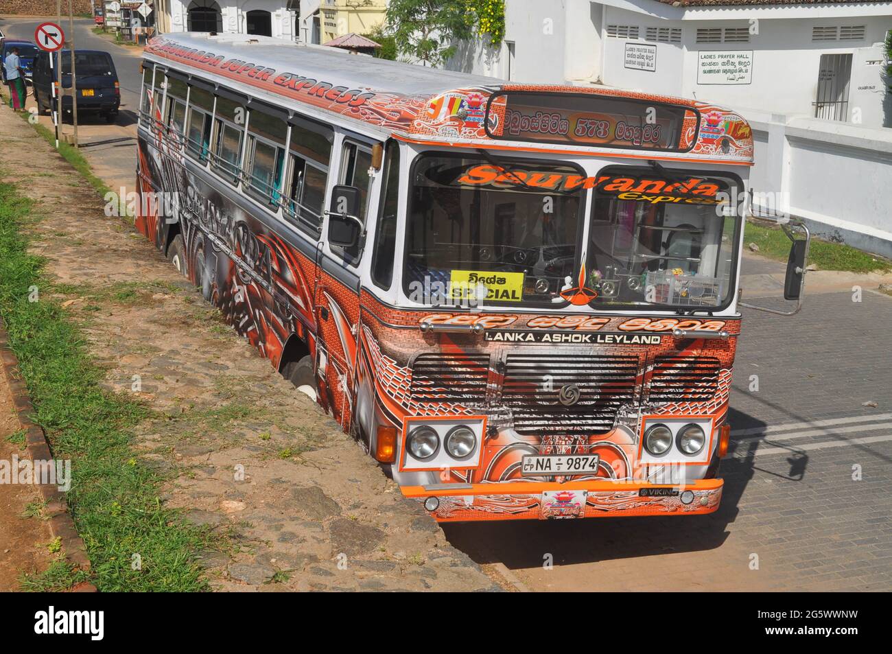 Decorated and painted bus in Galle, Sri Lanka. Stock Photo