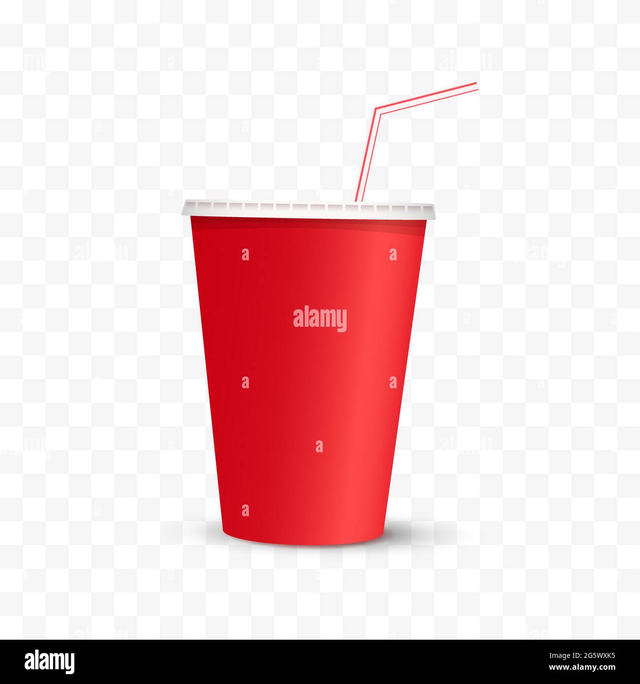 Cup of drink. Fast food red paper cup with a red and white tube. Vector ...