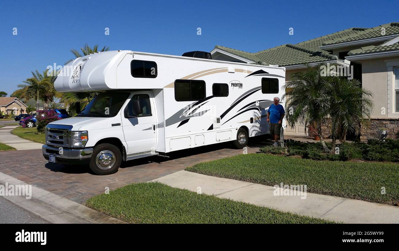 motorhome, driveway, house, Class C RV, recreational vehicle, Nexus