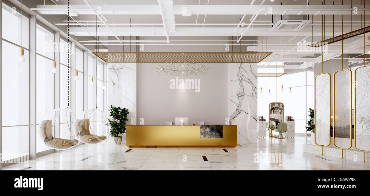 3d render of luxury hotel lobby reception Stock Photo - Alamy