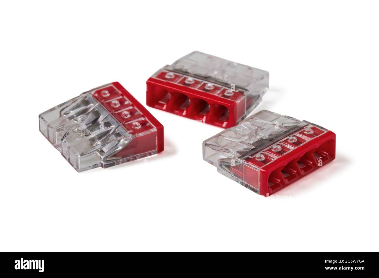 Pin connectors for connecting electrical wires isolated on white