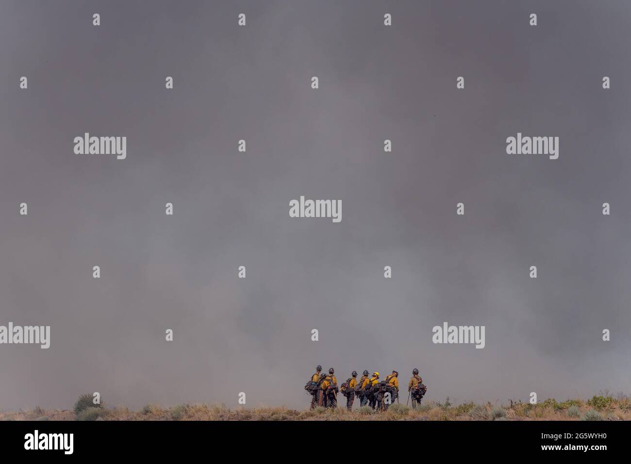 Weed, California, USA. 29th June, 2021. Members of the Golden Eagles Hotshots, California's only Bureau of Indian Affairs crew, stand by at the Lava Fire. Credit: Jungho Kim/ZUMA Wire/Alamy Live News Stock Photo
