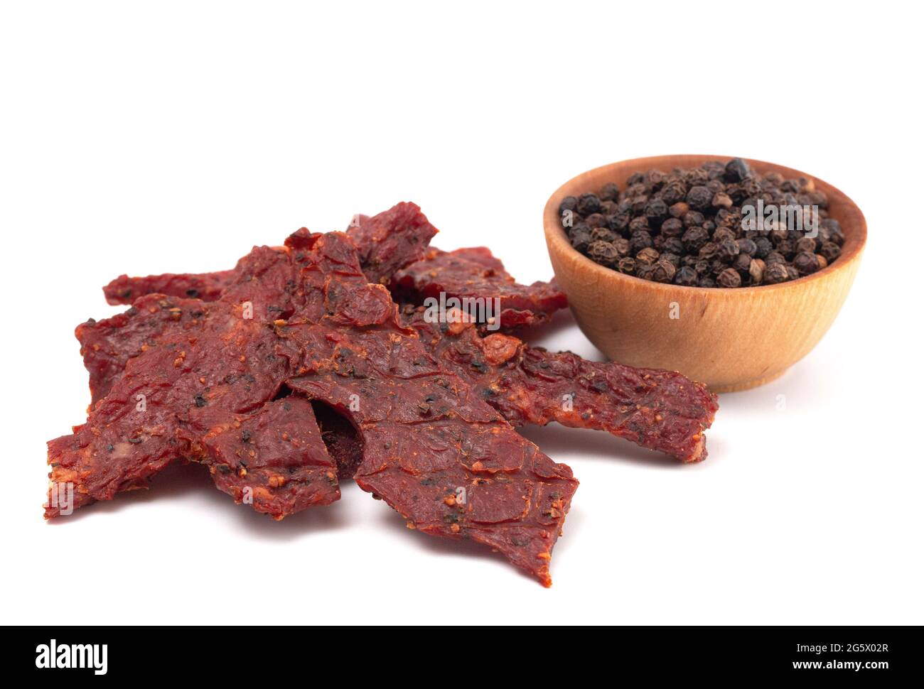 A Pile of Black Pepper Beef Jerky on a White Background Stock Photo Alamy