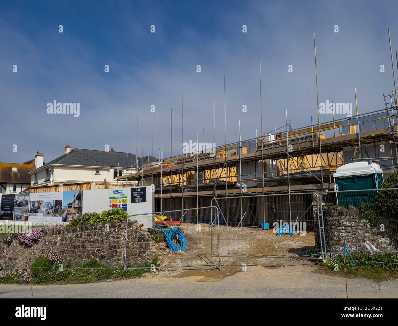 New contemporary luxury apartments being built overlooking the sea, Bude, Cornwall, UK Stock