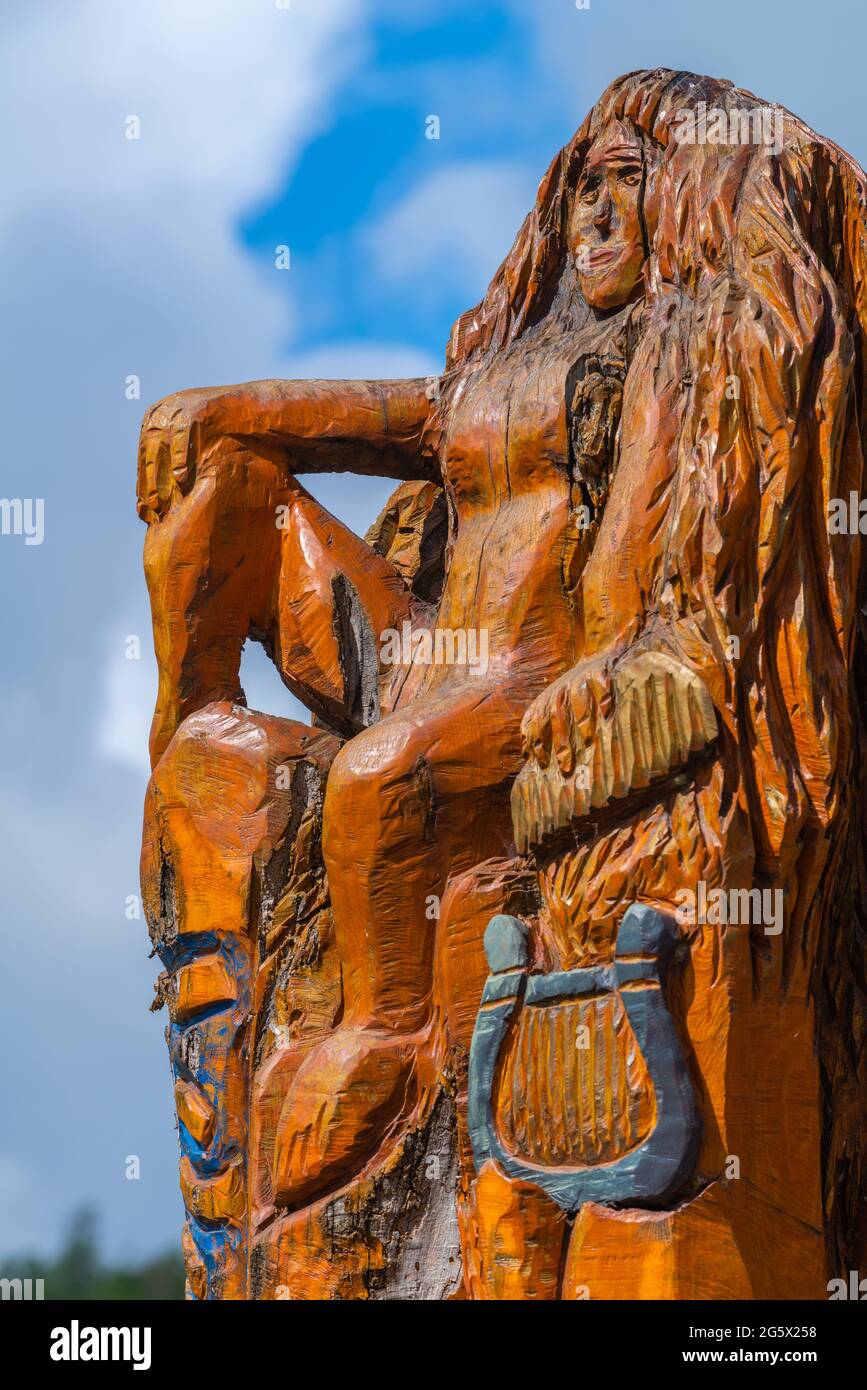 Detail of a wooden monument in St. Goarshausen at the Loreley, Upper Middle Rhine Valley, UNESCO World Heritage Region, Rhineland-Palatinate, Germany Stock Photo