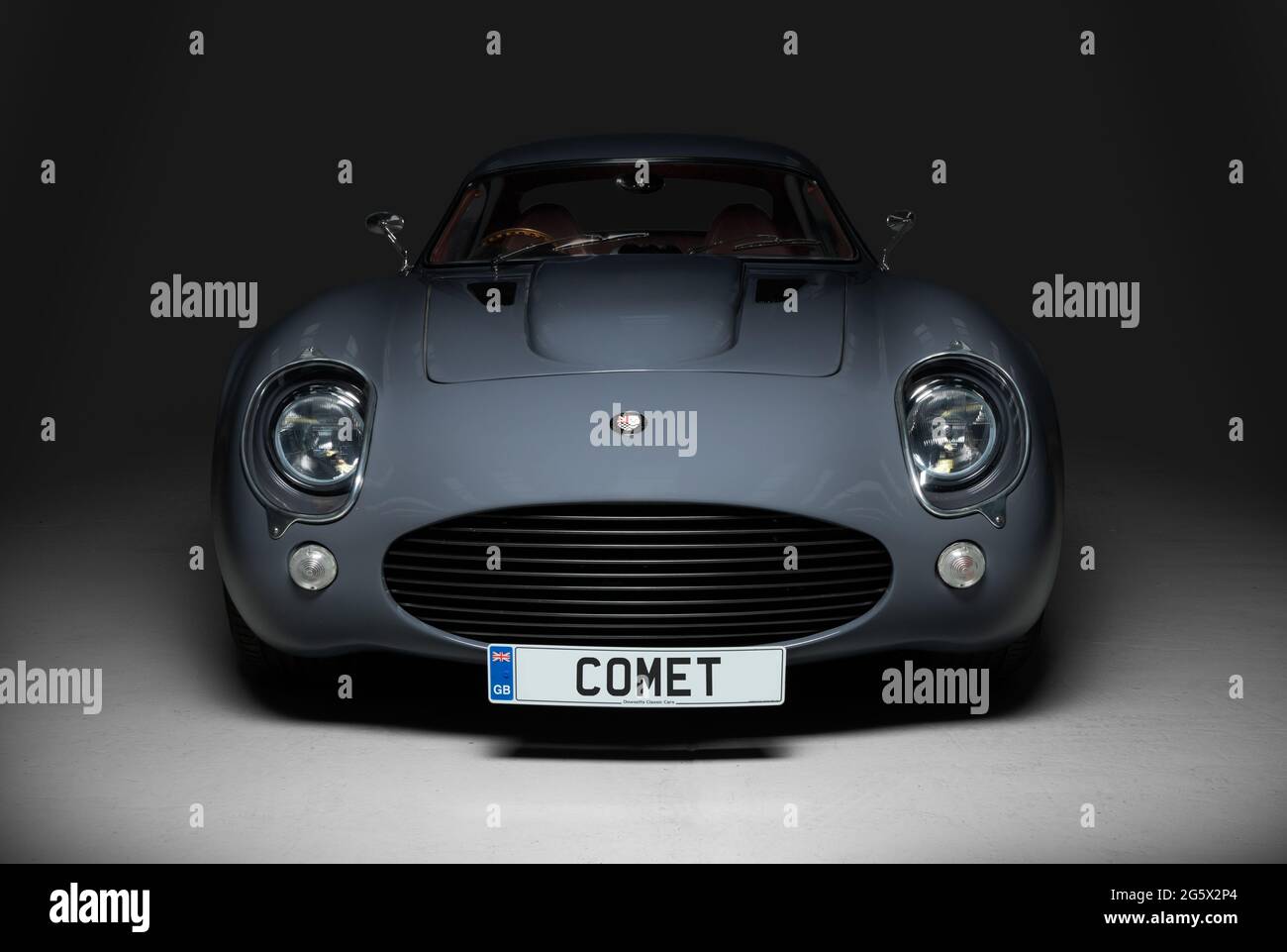 Front view of a grey 2018 Dowsetts Comet 6.2 V8 sports car - Stock Image