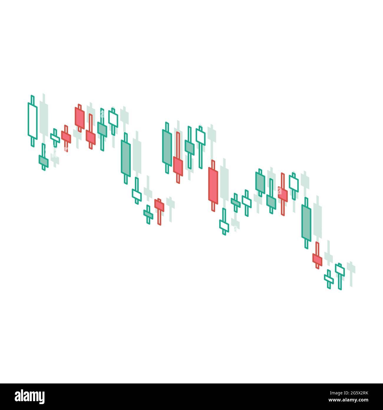 Isometric Japanese Candles Isolated on White. Vector Illustration. Financial Graphics. Changes of Prices of Stock Exchange Quotes. Stock Vector