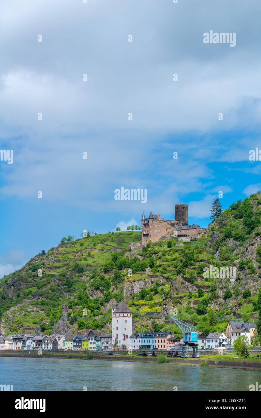 14th century Katz Castle, St. Goarshausen, Upper Middle Rhine Valley, UNESCO World Heritage Region, Rhineland-Palatinate, Germany Stock Photo