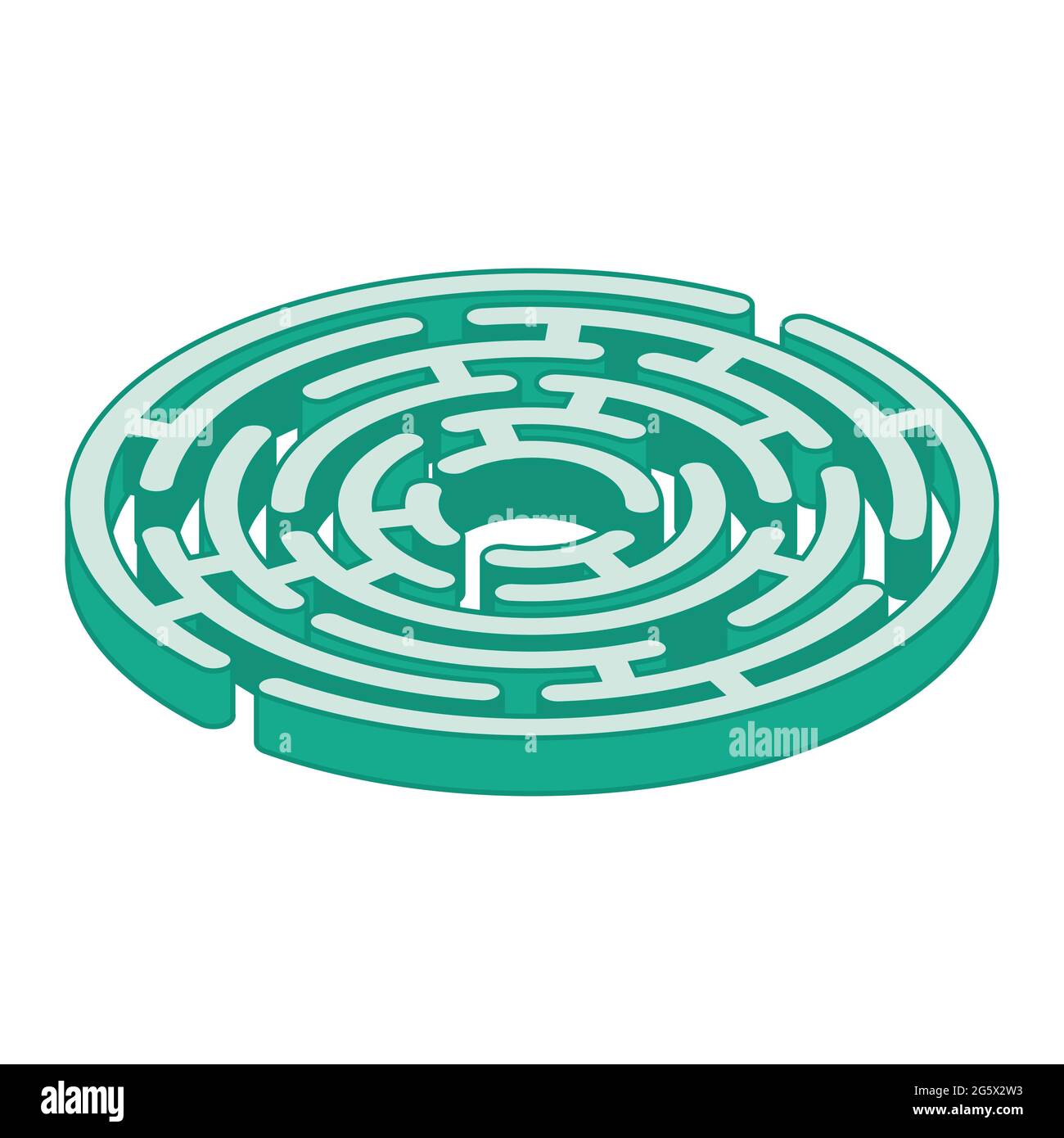 Circle Isometric Labyrinth Isolated on White Background. Outline Maze. Fun Logic Game with Riddle. Vector Illustration. Stock Vector