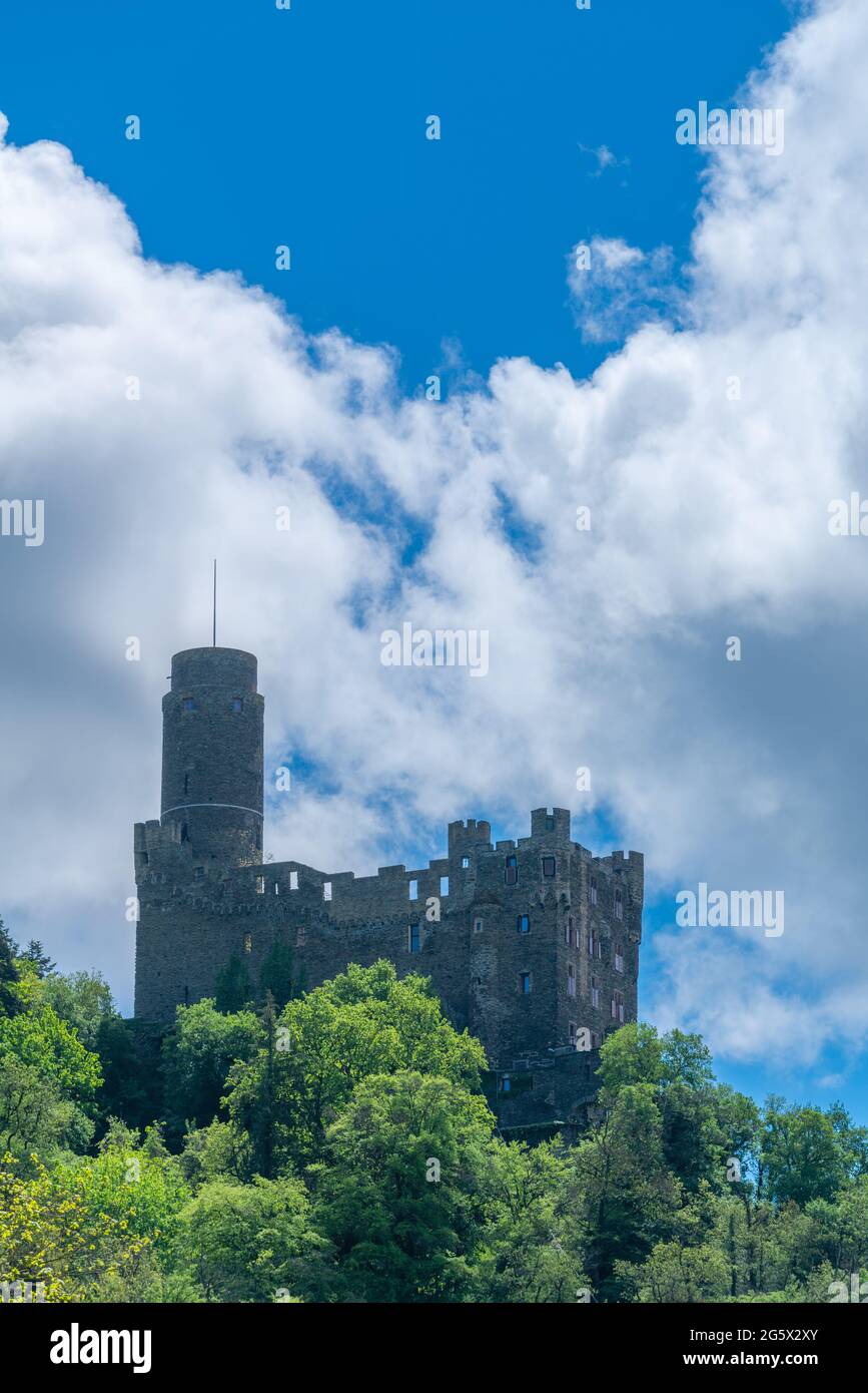 Medieval Maus Castle, today in private ownership,, Upper Middle Rhine Valley, UNESCO World Heritage Region, St. Goarshausen-Wellmich, Rhineland-Palati Stock Photo