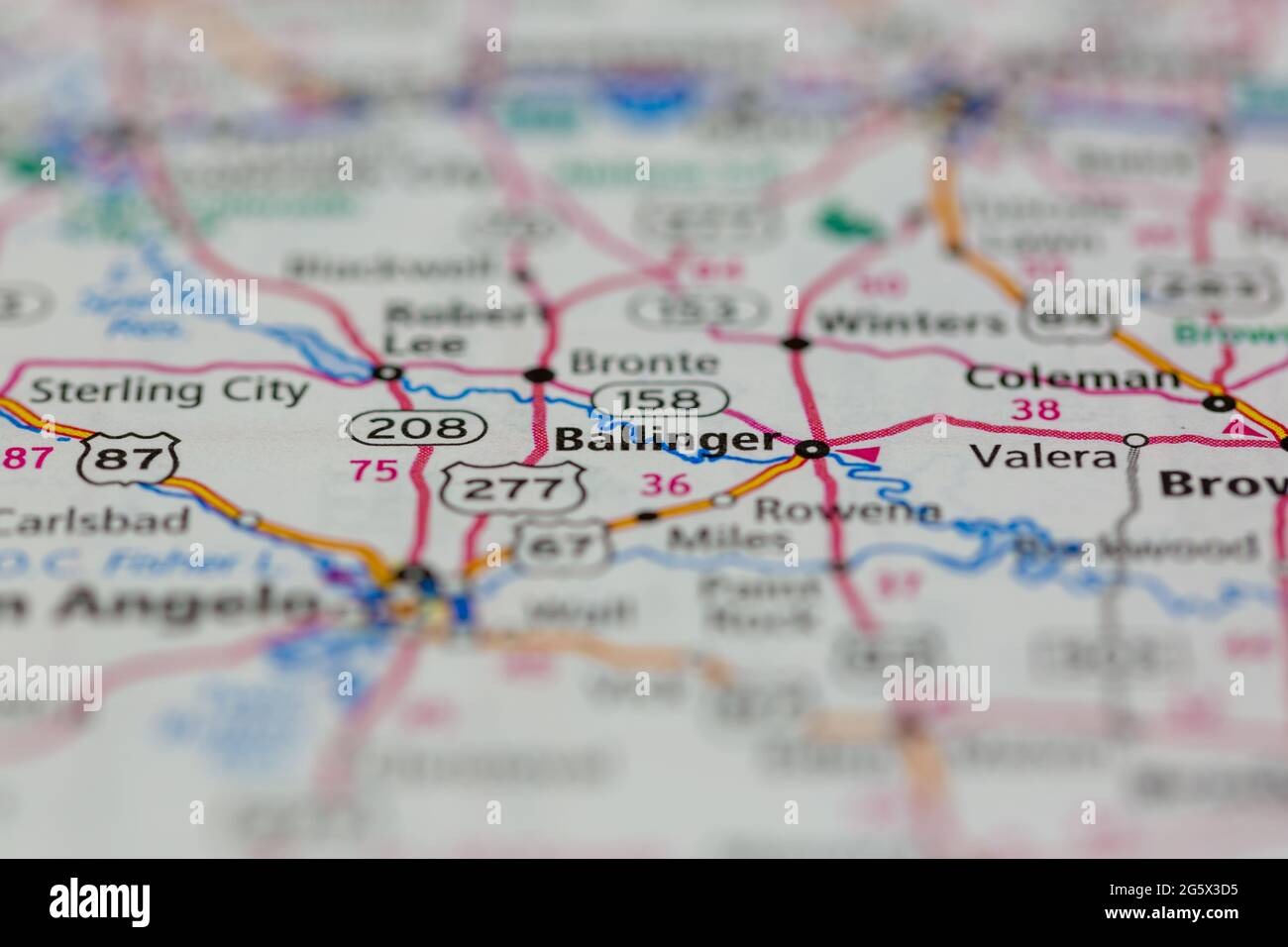 Ballinger Texas USA shown on a Geography map or Road map Stock Photo