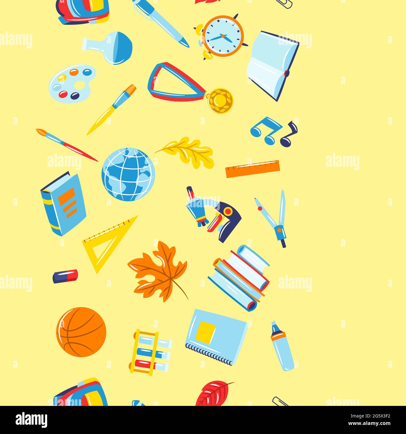 School seamless pattern with education items. Supplies and stationery background. Stock Vector