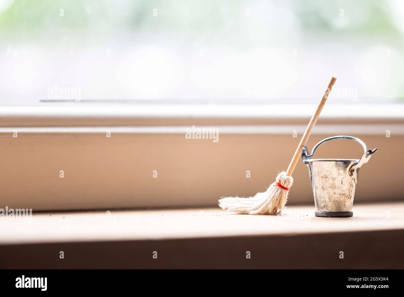 Cleaning mop and bucket for dirty floor,Vintage natural look with copy