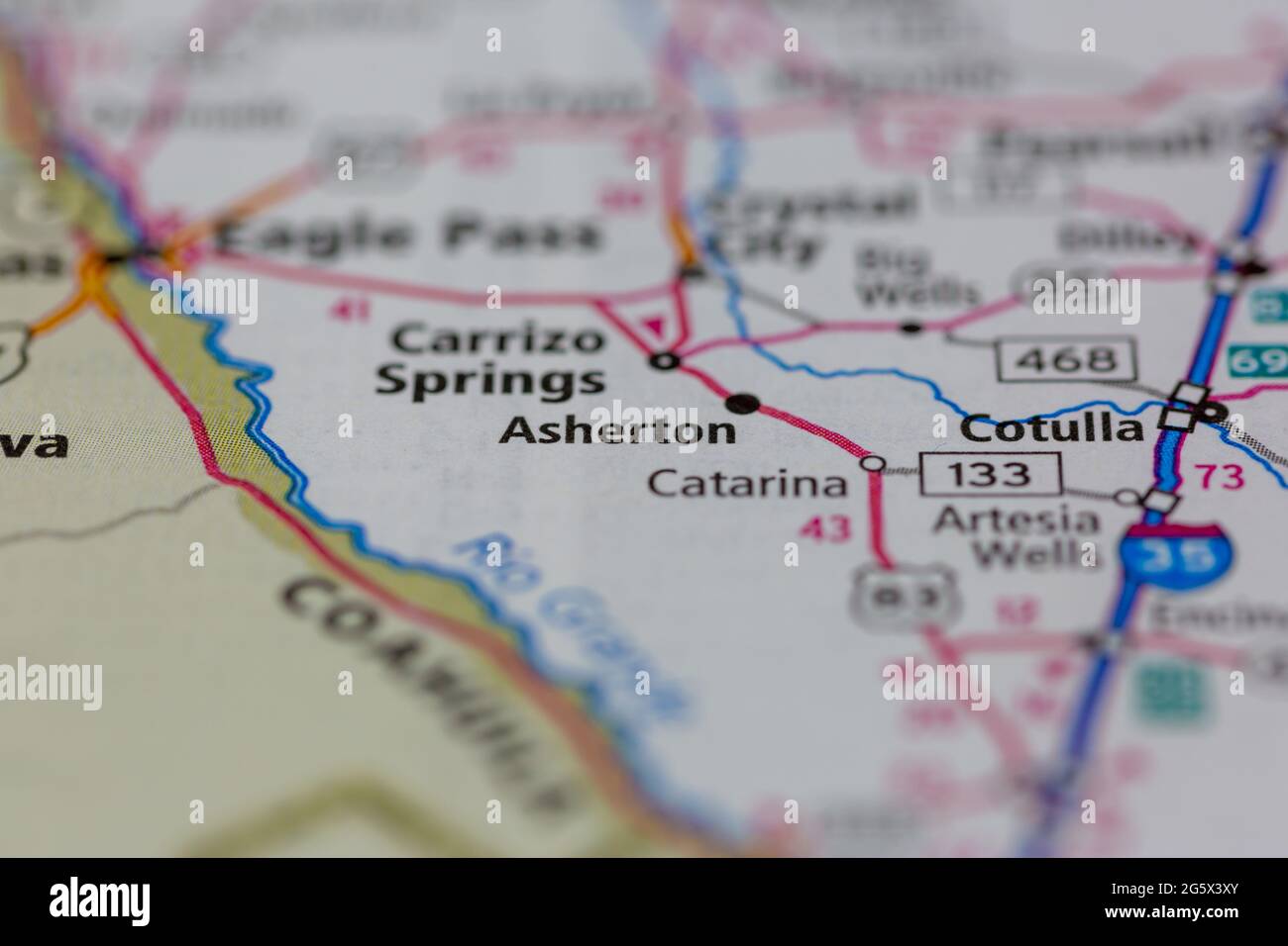 Asherton Texas USA shown on a Geography map or Road map Stock Photo Alamy