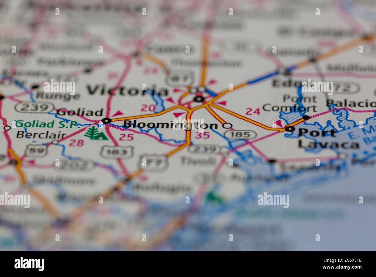 Bloomington Texas USA shown on a Geography map or Road map Stock Photo