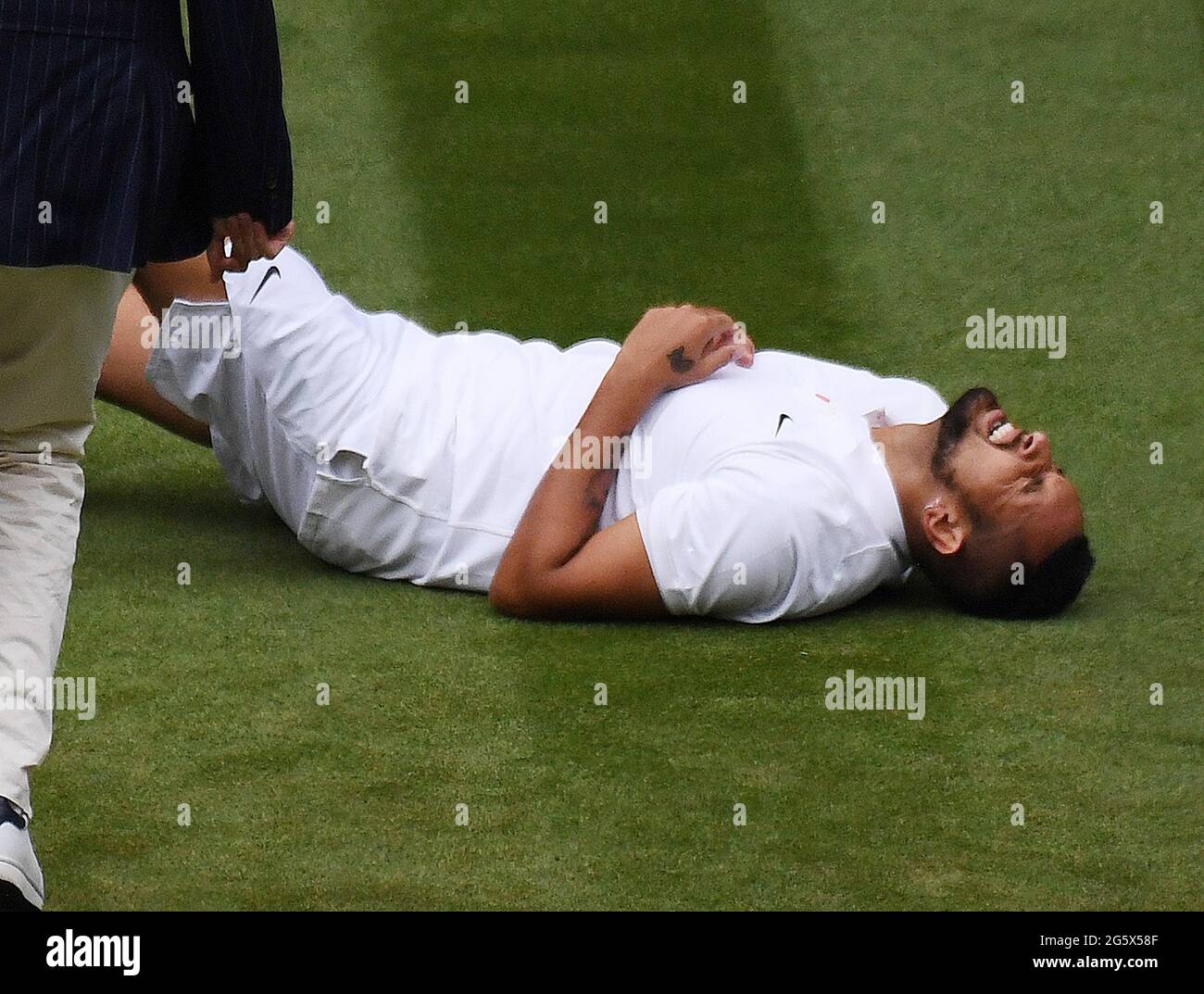 Paris, France. 30th June, 2021. London Wimbledon Championships 30/06/2021 NICK KYRGIOS (AUS) falls as he beats UGO HUMBERT (FRA) Credit: Roger Parker/Alamy Live News Stock Photo