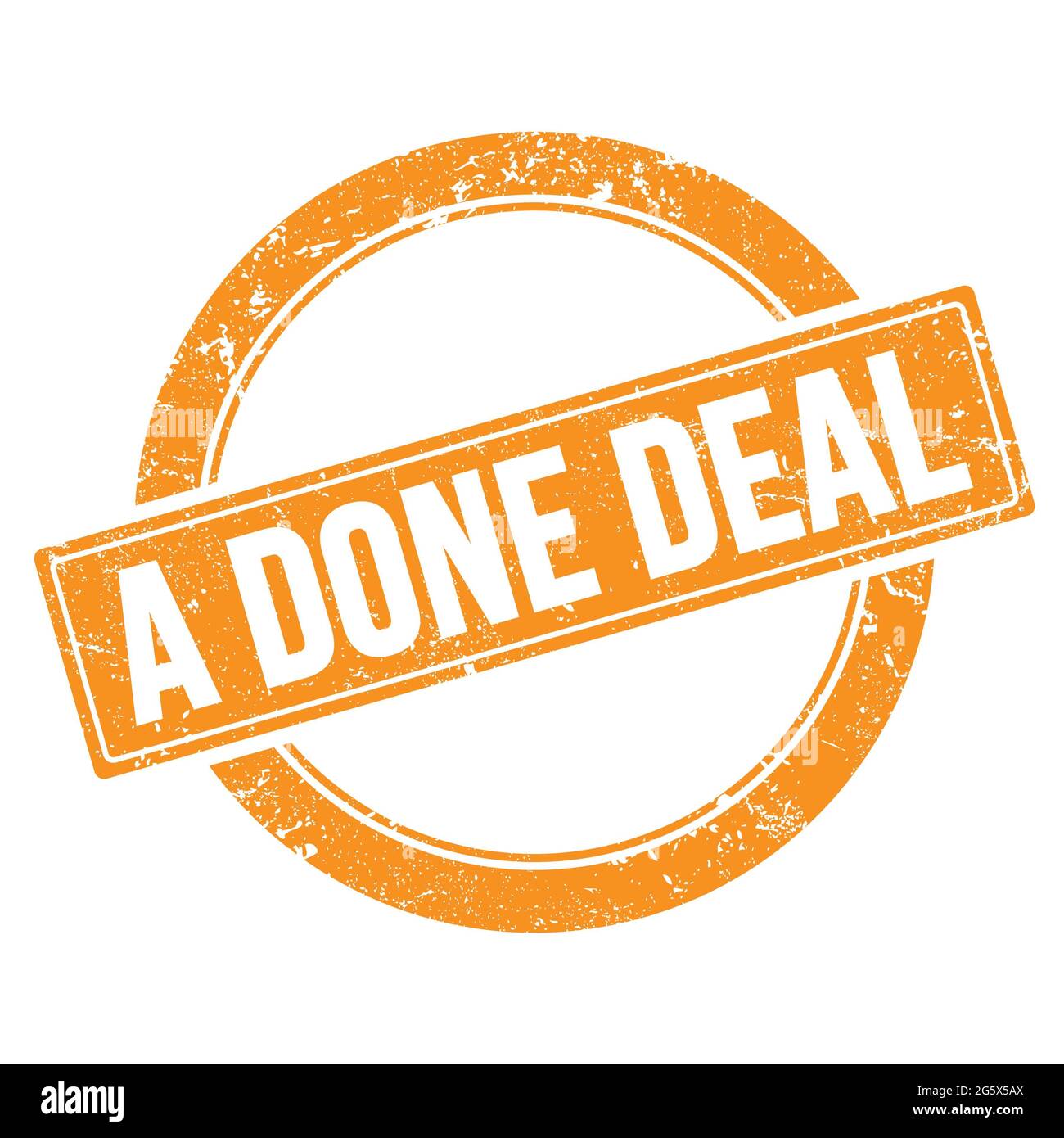 A DONE DEAL text on orange grungy round vintage stamp. Stock Photo