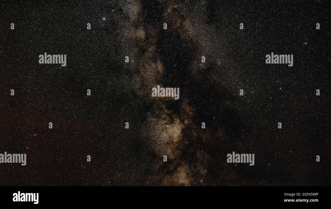 Night sky, many stars with milky way around Aquila and Scutum