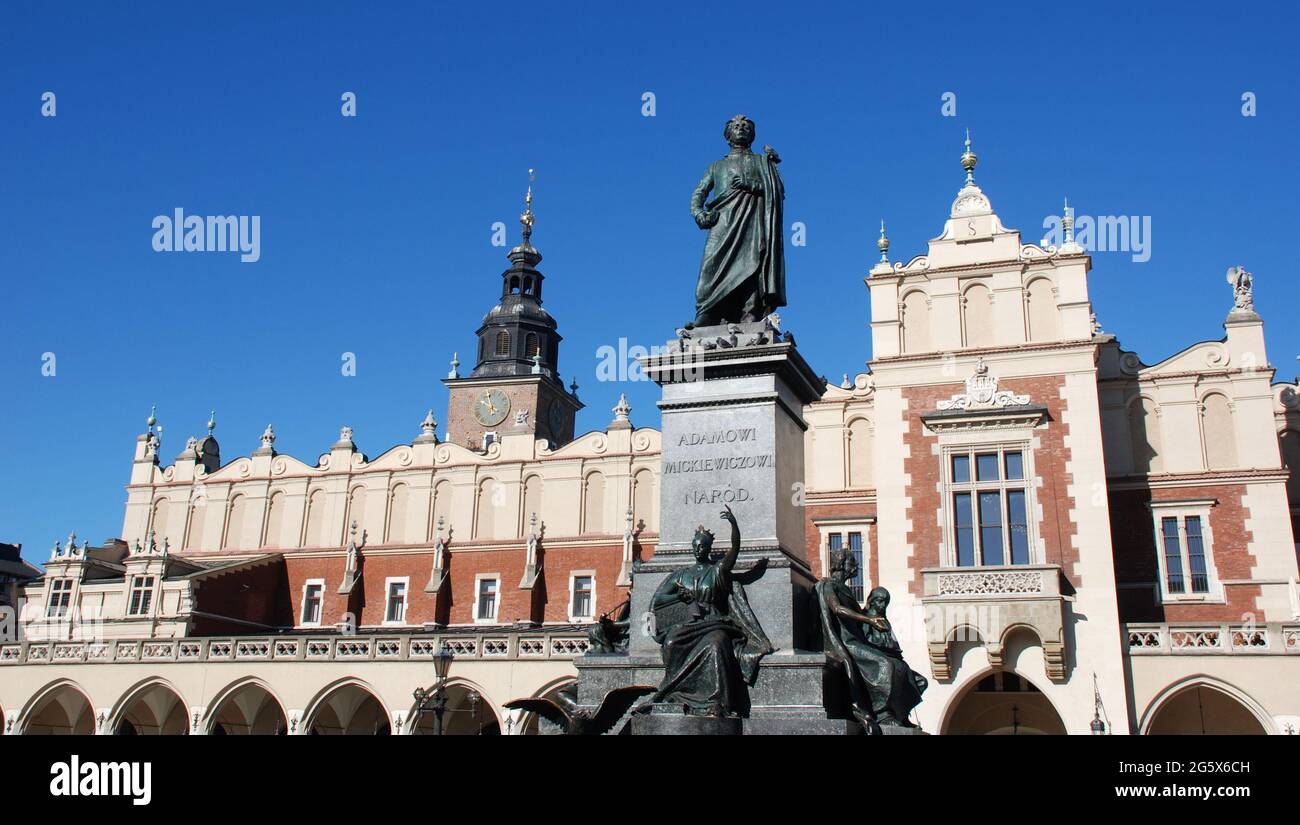 Adam Mickiewicz Monument, Market Square, Krakow, Poland Stock Photo
