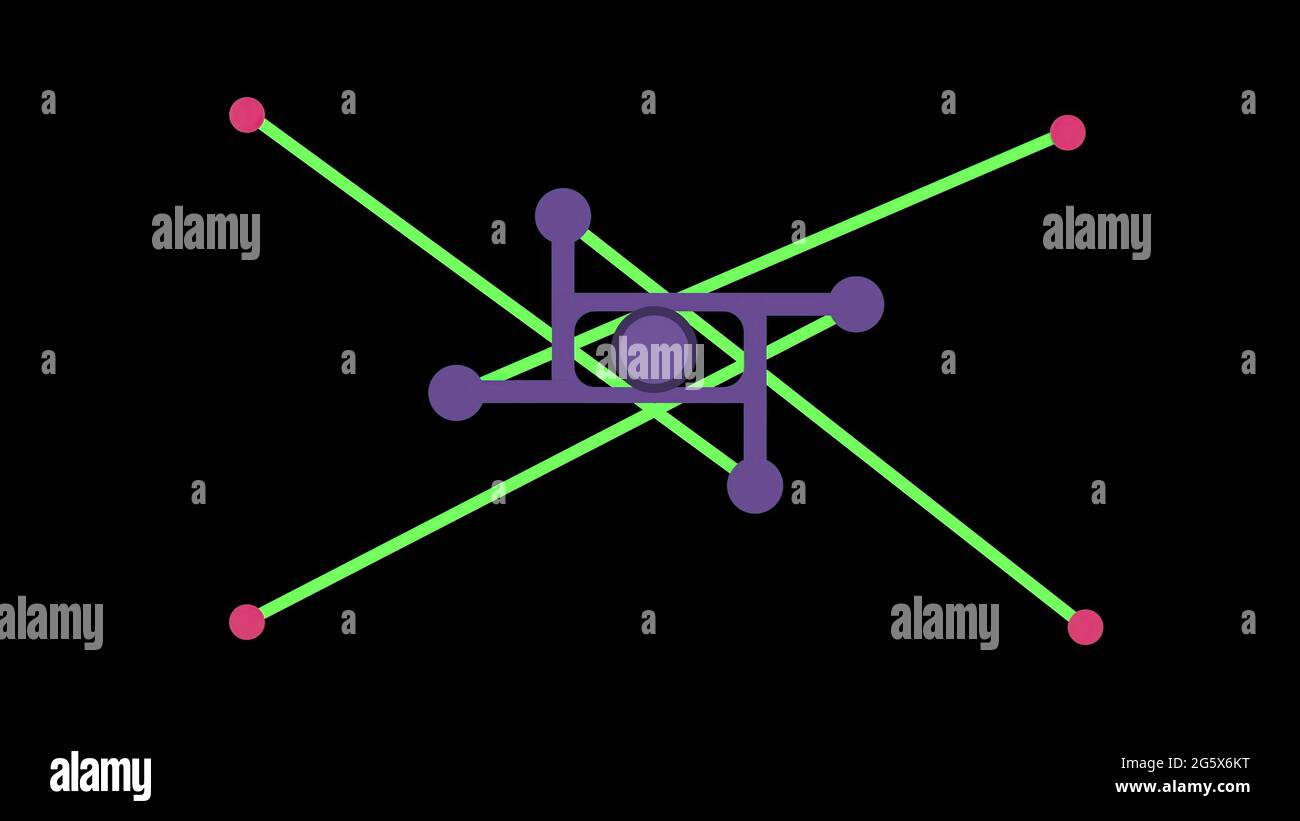 3d illustration 4 red Points connect with rotating shape and make