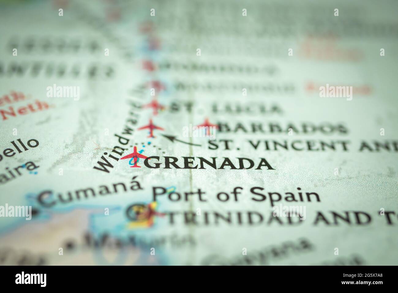 Location Grenada, marker and point closeup, tourism and trip concept, North America Stock Photo