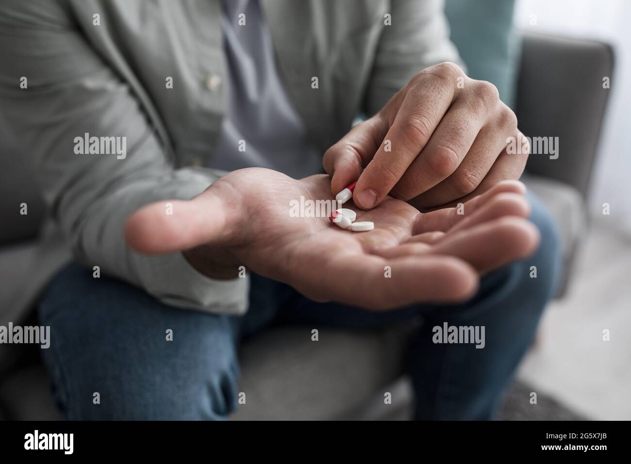 Addiction on pain relievers, mental health problems, antidepressants Stock Photo