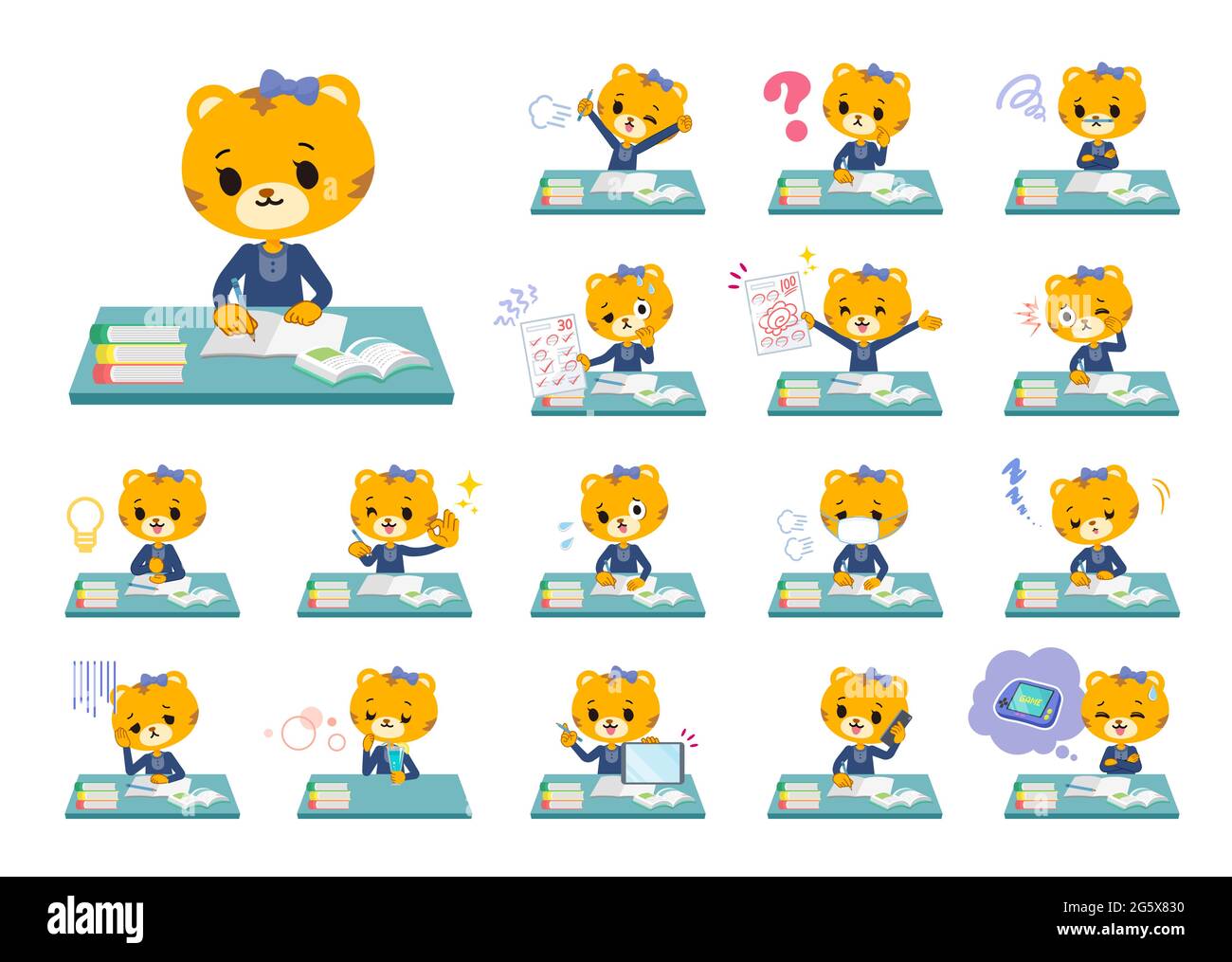 A set of Tiger girl on study.It's vector art so it's easy to edit. Stock Vector