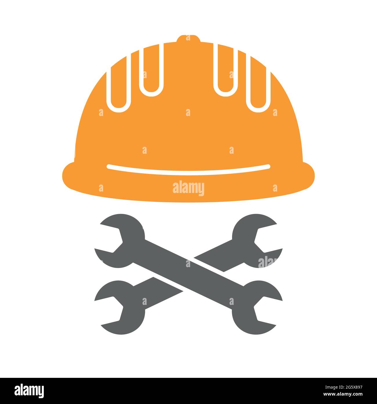 Construction site symbol with helmet and crossed wrench for repair or maintenance vector illustration icon Stock Vector