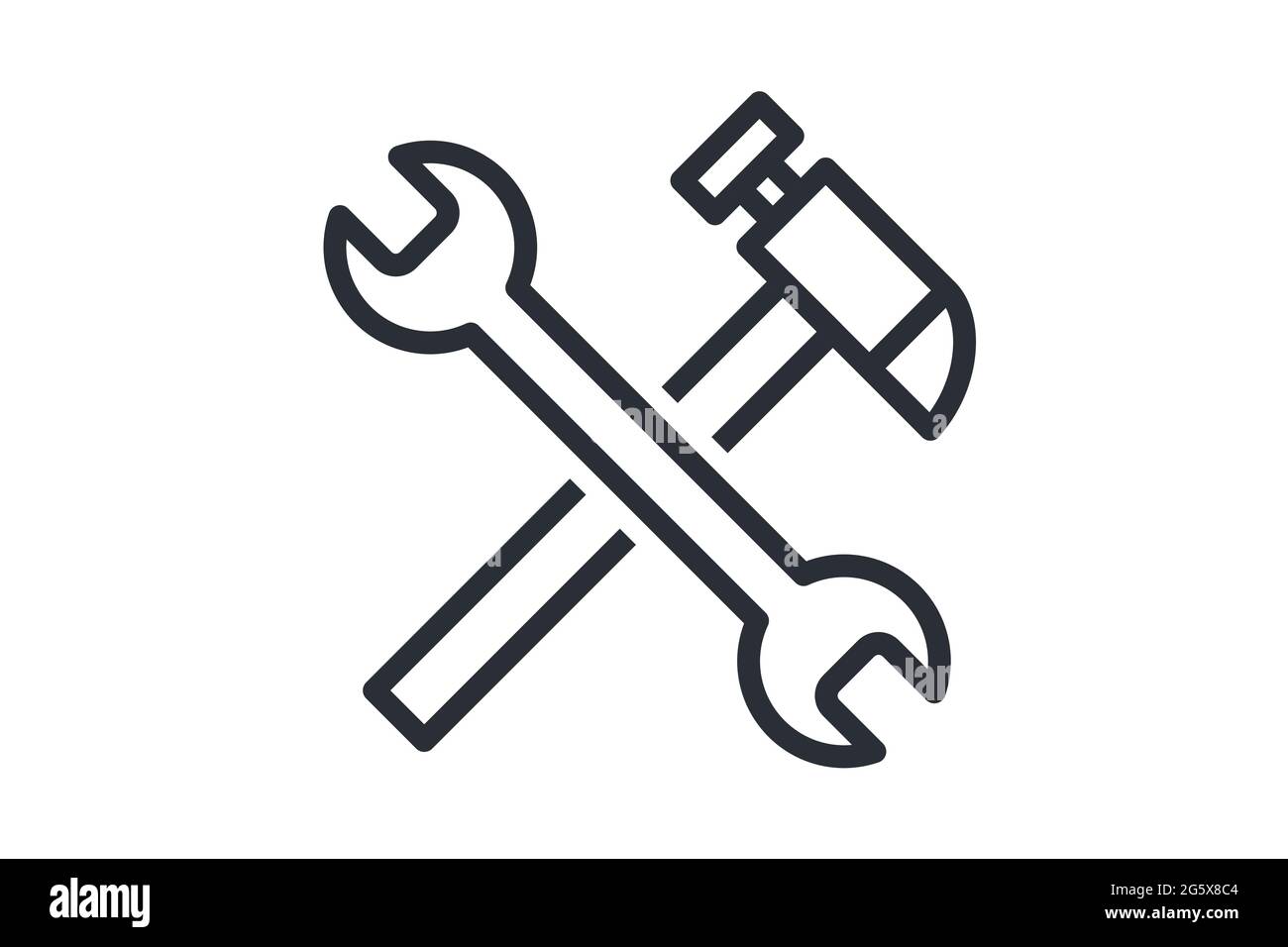 Under construction outlinesymbol with wrench and hammer line art vector