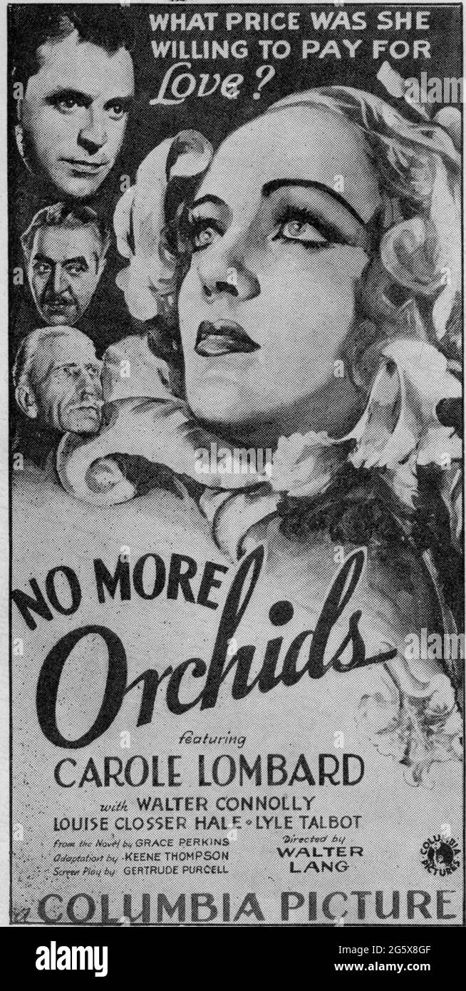 CAROLE LOMBARD LYLE TALBOT WALTER CONNOLLY and C. AUBREY SMITH in NO MORE ORCHIDS 1932 director WALTER LANG story Grace Perkins adaptation Keene Thompson screenplay Gertrude Purcell cinematography Joseph H. August costume design Robert Kalloch Columbia Pictures Stock Photo