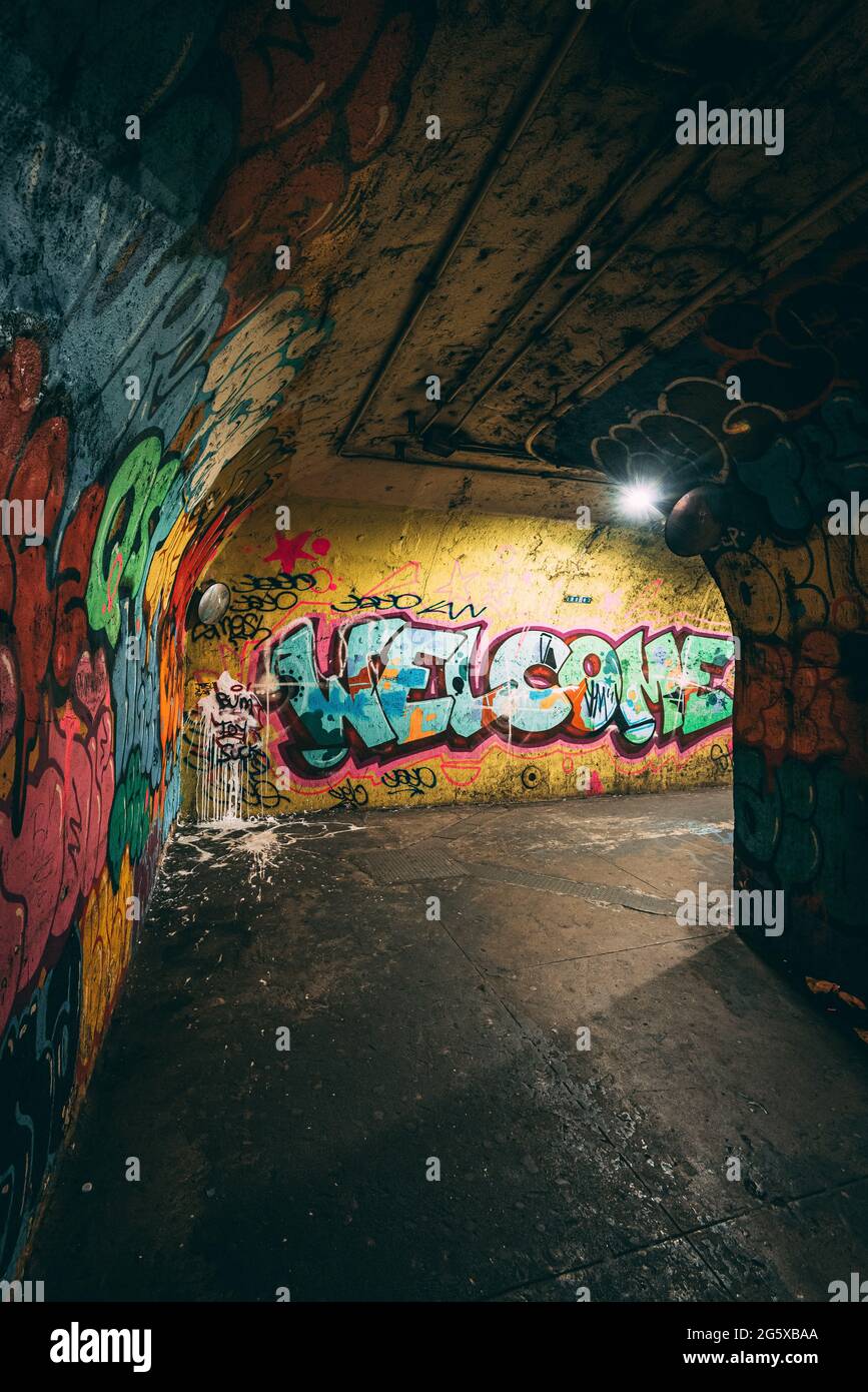 A tunnel with graffiti, Washington Heights, Manhattan, New York Stock Photo